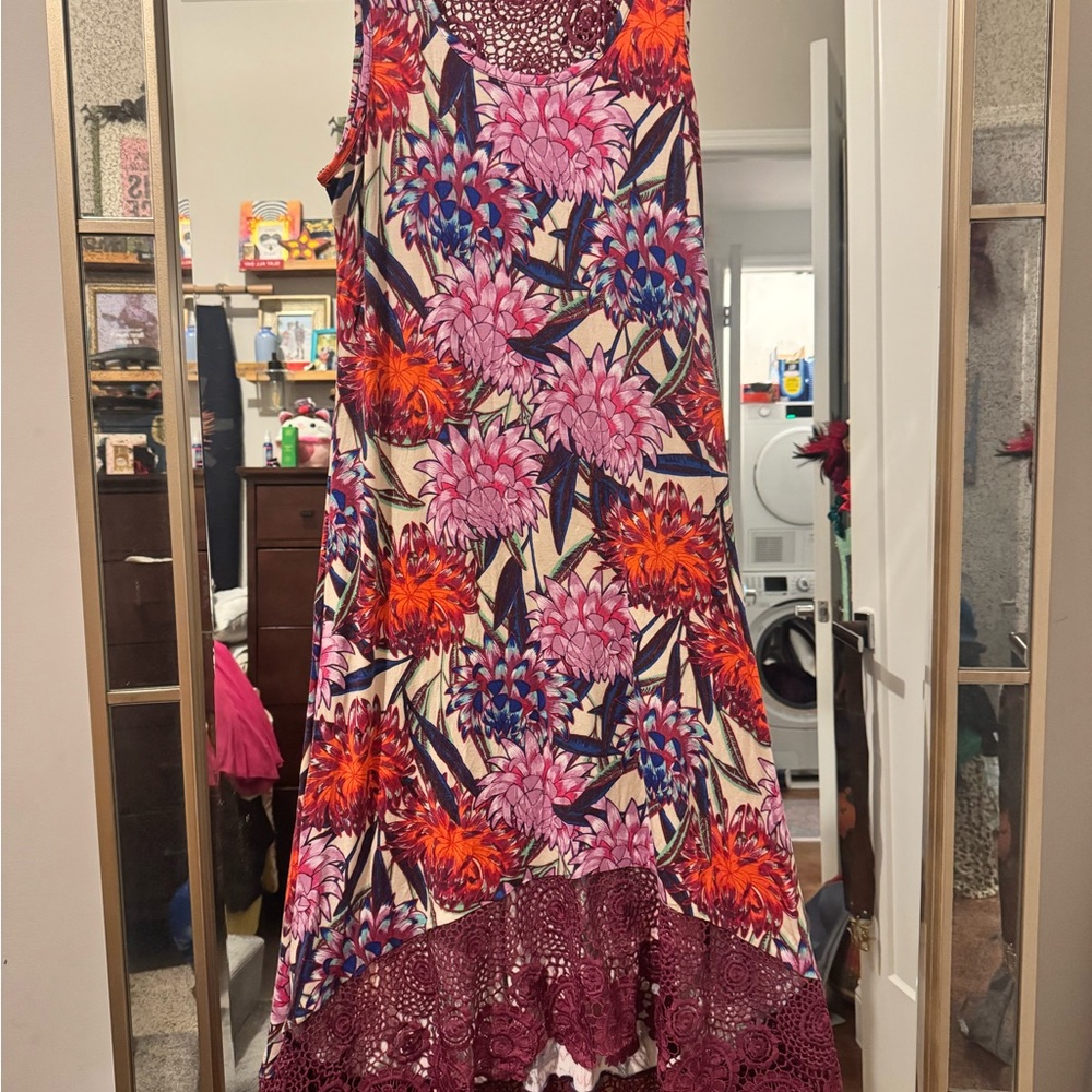 Cupio Floral Midi Dress - Red, Purple, Cream